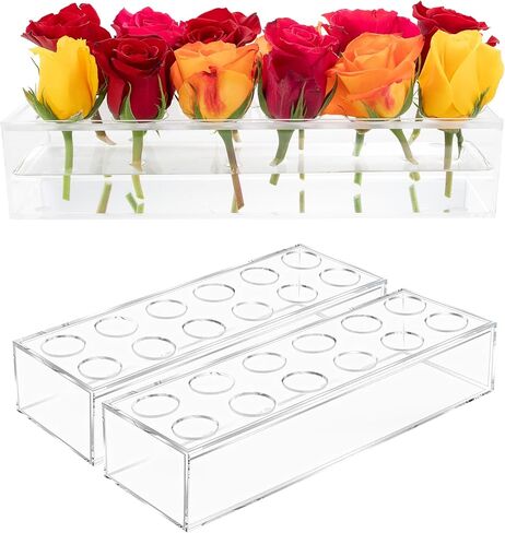 Acrylic Rectangular Flower Vases for Centerpieces - 2pc Clear, Long, Rectangle Acrylic Vase for Flowers, Dining Table Decor, Floral Centerpiece for Weddings, Parties - Modern Home and Kitchen Decor in Saudi Arabia