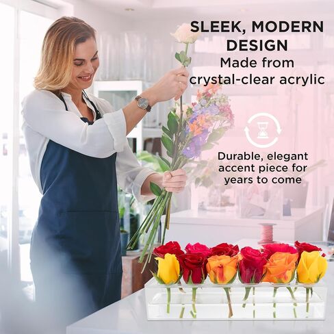 Acrylic Rectangular Flower Vases for Centerpieces - 2pc Clear, Long, Rectangle Acrylic Vase for Flowers, Dining Table Decor, Floral Centerpiece for Weddings, Parties - Modern Home and Kitchen Decor in Saudi Arabia