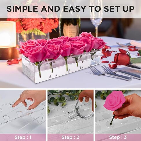 Acrylic Rectangular Flower Vases for Centerpieces - 2pc Clear, Long, Rectangle Acrylic Vase for Flowers, Dining Table Decor, Floral Centerpiece for Weddings, Parties - Modern Home and Kitchen Decor in Saudi Arabia