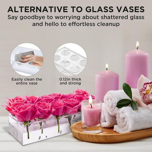 Acrylic Rectangular Flower Vases for Centerpieces - 2pc Clear, Long, Rectangle Acrylic Vase for Flowers, Dining Table Decor, Floral Centerpiece for Weddings, Parties - Modern Home and Kitchen Decor in Saudi Arabia