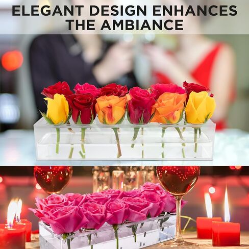 Acrylic Rectangular Flower Vases for Centerpieces - 2pc Clear, Long, Rectangle Acrylic Vase for Flowers, Dining Table Decor, Floral Centerpiece for Weddings, Parties - Modern Home and Kitchen Decor in Saudi Arabia