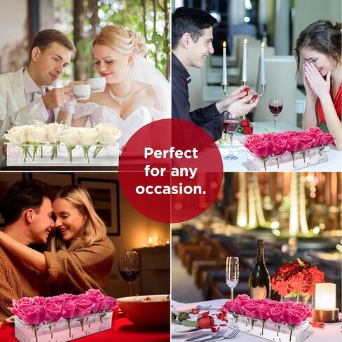 Acrylic Rectangular Flower Vases for Centerpieces - 2pc Clear, Long, Rectangle Acrylic Vase for Flowers, Dining Table Decor, Floral Centerpiece for Weddings, Parties - Modern Home and Kitchen Decor in Saudi Arabia