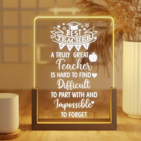 LUCKOR Teacher Appreciation Gifts from Student - Best Teacher Acrylic Plaque with Walnut Night Light - End of Year Thank You Gifts - Retirement Gifts for Teacher - Teacher Gift Ideas for Women in Saudi Arabia