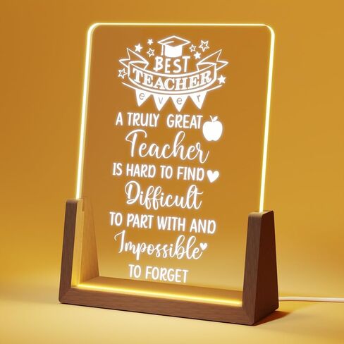 LUCKOR Teacher Appreciation Gifts from Student - Best Teacher Acrylic Plaque with Walnut Night Light - End of Year Thank You Gifts - Retirement Gifts for Teacher - Teacher Gift Ideas for Women in Saudi Arabia