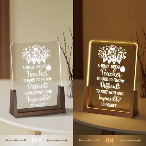 LUCKOR Teacher Appreciation Gifts from Student - Best Teacher Acrylic Plaque with Walnut Night Light - End of Year Thank You Gifts - Retirement Gifts for Teacher - Teacher Gift Ideas for Women in Saudi Arabia