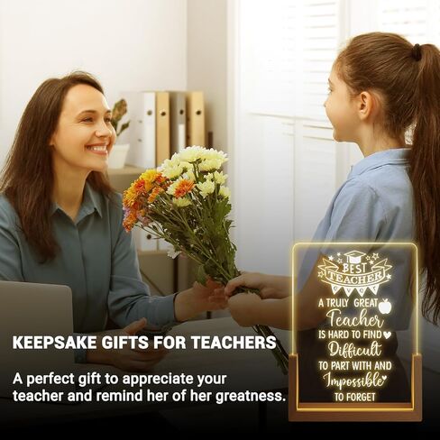LUCKOR Teacher Appreciation Gifts from Student - Best Teacher Acrylic Plaque with Walnut Night Light - End of Year Thank You Gifts - Retirement Gifts for Teacher - Teacher Gift Ideas for Women in Saudi Arabia