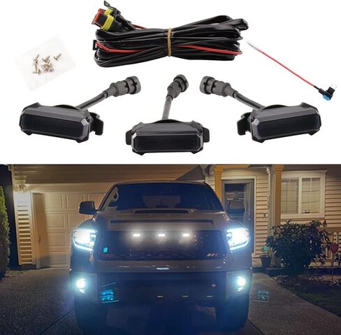 ملحقات السيارة AUXLIGHT، 3 قطع LED لشبكة رابتور المركزية/مصابيح التحديد لسيارة Toyotaa Tundra TRD Pro Grill 2018 2019 2020، تأتي مع حزام أسلاك ومصهر إضافي ومسامير (كهرماني) in Kuwait