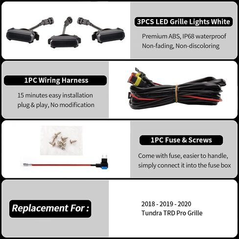 ملحقات السيارة AUXLIGHT، 3 قطع LED لشبكة رابتور المركزية/مصابيح التحديد لسيارة Toyotaa Tundra TRD Pro Grill 2018 2019 2020، تأتي مع حزام أسلاك ومصهر إضافي ومسامير (كهرماني) in Kuwait