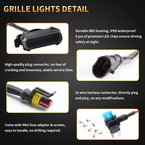 ملحقات السيارة AUXLIGHT، 3 قطع LED لشبكة رابتور المركزية/مصابيح التحديد لسيارة Toyotaa Tundra TRD Pro Grill 2018 2019 2020، تأتي مع حزام أسلاك ومصهر إضافي ومسامير (كهرماني) in Kuwait