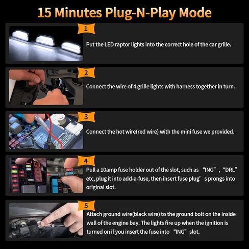 ملحقات السيارة AUXLIGHT، 3 قطع LED لشبكة رابتور المركزية/مصابيح التحديد لسيارة Toyotaa Tundra TRD Pro Grill 2018 2019 2020، تأتي مع حزام أسلاك ومصهر إضافي ومسامير (كهرماني) in Kuwait
