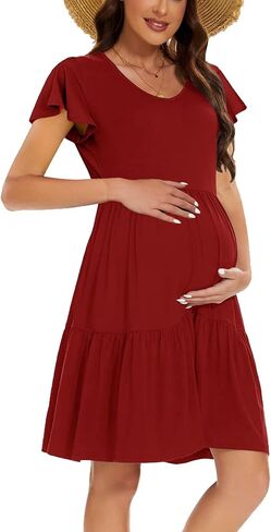 CzzzyL Women's Maternity Nursing Dress Ruffle Cap Sleeve Breastfeeding with Pockets in Saudi Arabia