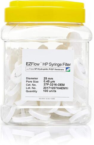 Foxx Life Sciences 37P-3216-OEM غشاء PVDF محب للماء مع فلتر مسبق من الألياف الزجاجية EZFlow مرشح حقنة جسيمات عالية، حجم المسام 45 ميكرومتر (عبوة من 100) in Saudi Arabia