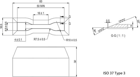 Kind Snail Dumbbell and Straight Section Shape Cutter for ASTM/ISO/JIS Standards for Rubber Specimen Test utilizing Tensile Testing Machine Made by Wire-Cut EDM and Quenching (ISO 37 - Type 3) in Saudi Arabia