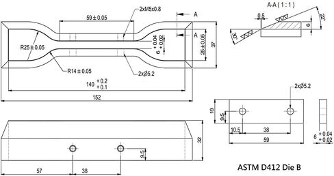 Kind Snail Dumbbell and Straight Section Shape Cutter for ASTM/ISO/JIS Standards for Rubber Specimen Test utilizing Tensile Testing Machine Made by Wire-Cut EDM and Quenching (ISO 37 - Type 3) in Saudi Arabia
