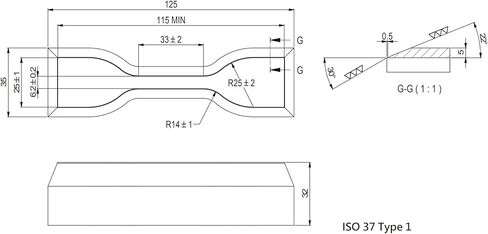 الدمبل الحلزوني الرقيق وقاطع الشكل المستقيم وفقًا لمعايير ASTM/ISO/JIS لاختبار العينات المطاطية باستخدام آلة اختبار الشد المصنوعة بواسطة EDM المقطوع بالأسلاك والتبريد (ISO 37 - النوع 3) in Kuwait