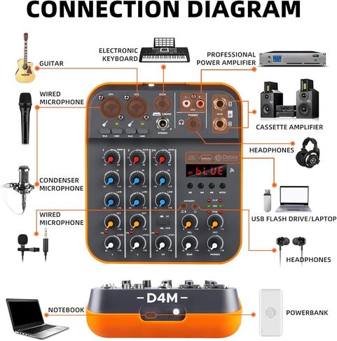 Audio Mixer D Debra Audio D4M Portable 4-Channel DJ Mixer Console, Sound Mixing Board with USB Bluetooth 48V Phantom Power, Audio Console for Live Wedding Party Recording Broadcast in Kuwait