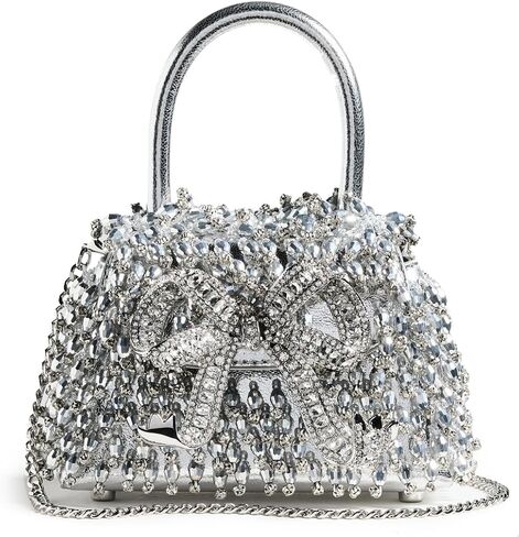 Self Portrait Women's Silver Embellished Micro Bow Bag in Kuwait
