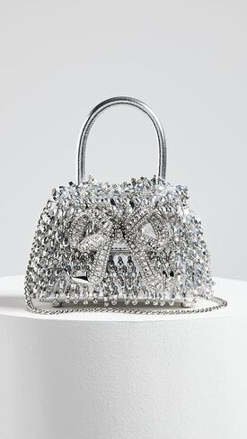 Self Portrait Women's Silver Embellished Micro Bow Bag in Kuwait