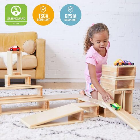 ECR4Kids Hollow Block Set, Wooden Toys, Natural, 18-Piece in Saudi Arabia