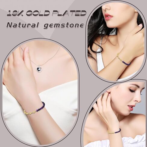 MetJakt Handmade Original Healing Crystals Energy Gemstone Stretch Bracelet for Women with 6MM Beaded 18K Gold Ball Two in One Natural Stone Jewelry (Purple Tiger's Eye, 18K Gold Plated) in Saudi Arabia