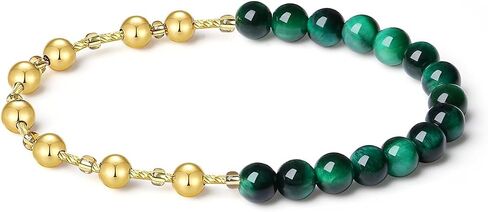 MetJakt Handmade Original Healing Crystals Energy Gemstone Stretch Bracelet for Women with 6MM Beaded 18K Gold Ball Two in One Natural Stone Jewelry (Purple Tiger's Eye, 18K Gold Plated) in Saudi Arabia