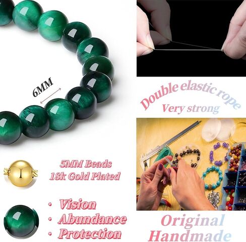 MetJakt Handmade Original Healing Crystals Energy Gemstone Stretch Bracelet for Women with 6MM Beaded 18K Gold Ball Two in One Natural Stone Jewelry (Purple Tiger's Eye, 18K Gold Plated) in Saudi Arabia
