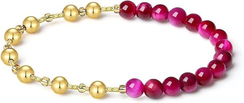 MetJakt Handmade Original Healing Crystals Energy Gemstone Stretch Bracelet for Women with 6MM Beaded 18K Gold Ball Two in One Natural Stone Jewelry (Purple Tiger's Eye, 18K Gold Plated) in Saudi Arabia