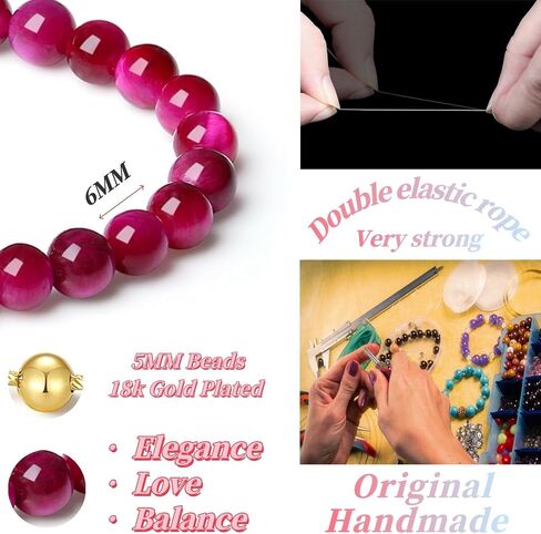 MetJakt Handmade Original Healing Crystals Energy Gemstone Stretch Bracelet for Women with 6MM Beaded 18K Gold Ball Two in One Natural Stone Jewelry (Purple Tiger's Eye, 18K Gold Plated) in Saudi Arabia
