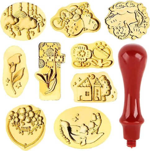 10 قطعة زهرة النبات الإغاثة الشمع ختم عدة مع مقبض سبيكة خمر ختم الشمع ختم رؤساء الطيور فراشة سحابة البيت الشمع طوابع DIY بها بنفسك سكرابوكينغ بطاقات مغلفات دعوة زفاف هدية التفاف in Kuwait