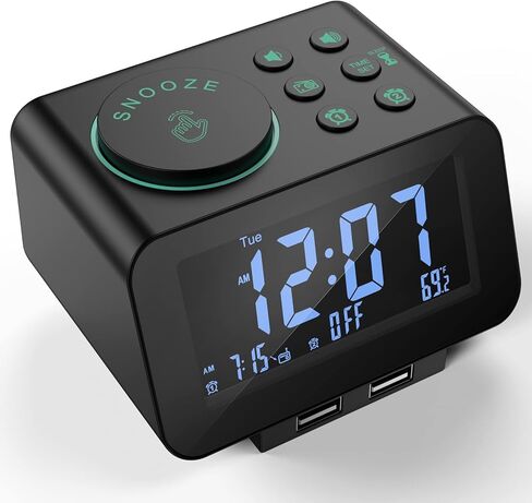 uscce Digital Alarm Clock Radio - 0-100% Dimmer, Dual Alarm with Weekday/Weekend Mode, 6 Sounds Adjustable Volume, FM Radio w/Sleep Timer, Snooze, 2 USB Chargers, Thermometer, Battery Backup in Kuwait