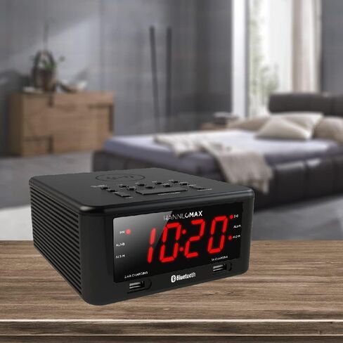 راديو منبه HANNLOMAX HX-140CR مع شاحن لاسلكي، ومنفذ USB واحد لشحن 2.4 أمبير، ومنفذ USB واحد لشحن 1 أمبير، وشاشة LED حمراء مقاس 1.2 بوصة، وبلوتوث ومدخل Aux-in in Saudi Arabia
