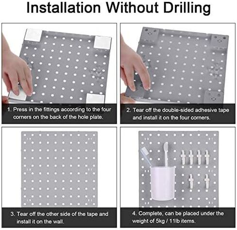 2 Pieces Pegboard Wall Organizer Small Pegboard Peg Board Wall Panel Kits Pegboard Accessories, 2 Installation Methods, No Harm to The Wall for Garage Kitchen Bathroom Office (Gray) in Saudi Arabia