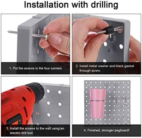 2 Pieces Pegboard Wall Organizer Small Pegboard Peg Board Wall Panel Kits Pegboard Accessories, 2 Installation Methods, No Harm to The Wall for Garage Kitchen Bathroom Office (Gray) in Saudi Arabia