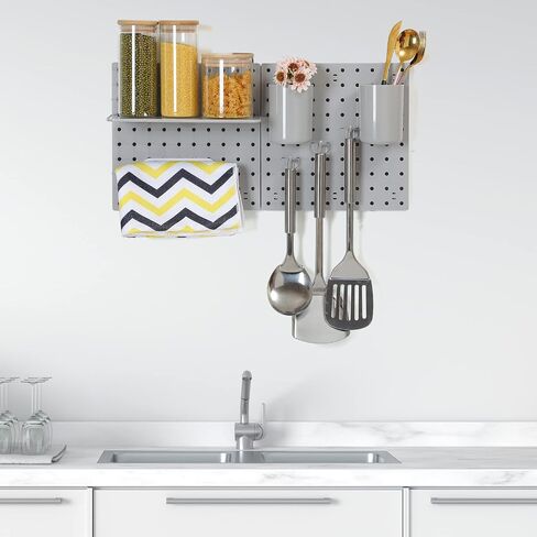 2 Pieces Pegboard Wall Organizer Small Pegboard Peg Board Wall Panel Kits Pegboard Accessories, 2 Installation Methods, No Harm to The Wall for Garage Kitchen Bathroom Office (Gray) in Saudi Arabia
