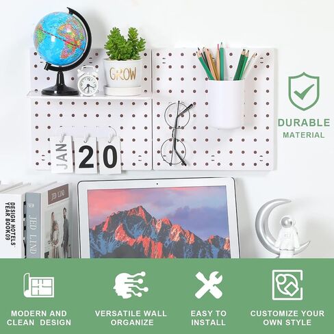 2 Pieces Pegboard Wall Organizer Small Pegboard Peg Board Wall Panel Kits Pegboard Accessories, 2 Installation Methods, No Harm to The Wall for Garage Kitchen Bathroom Office (Gray) in Saudi Arabia