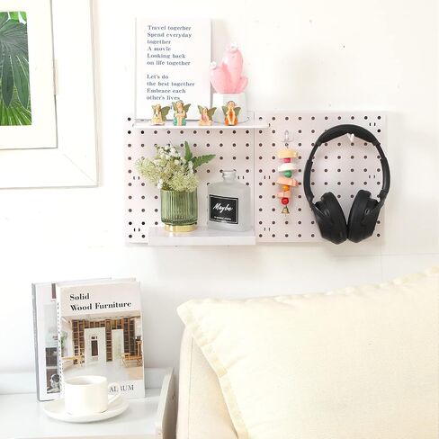 2 Pieces Pegboard Wall Organizer Small Pegboard Peg Board Wall Panel Kits Pegboard Accessories, 2 Installation Methods, No Harm to The Wall for Garage Kitchen Bathroom Office (Gray) in Saudi Arabia