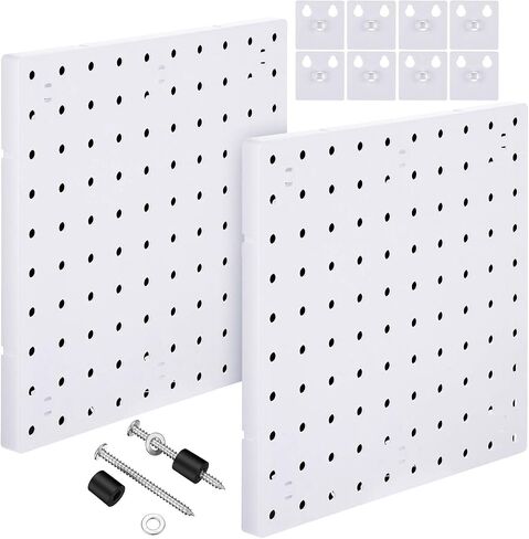 2 Pieces Pegboard Wall Organizer Small Pegboard Peg Board Wall Panel Kits Pegboard Accessories, 2 Installation Methods, No Harm to The Wall for Garage Kitchen Bathroom Office (Gray) in Saudi Arabia