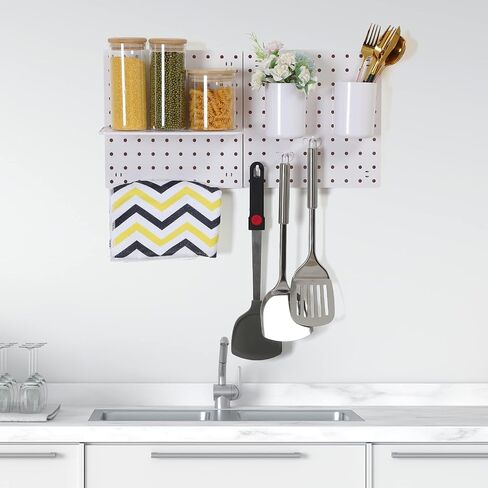 2 Pieces Pegboard Wall Organizer Small Pegboard Peg Board Wall Panel Kits Pegboard Accessories, 2 Installation Methods, No Harm to The Wall for Garage Kitchen Bathroom Office (Gray) in Saudi Arabia