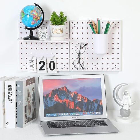 2 Pieces Pegboard Wall Organizer Small Pegboard Peg Board Wall Panel Kits Pegboard Accessories, 2 Installation Methods, No Harm to The Wall for Garage Kitchen Bathroom Office (Gray) in Saudi Arabia