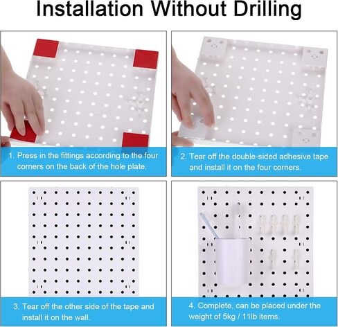 2 Pieces Pegboard Wall Organizer Small Pegboard Peg Board Wall Panel Kits Pegboard Accessories, 2 Installation Methods, No Harm to The Wall for Garage Kitchen Bathroom Office (Gray) in Saudi Arabia