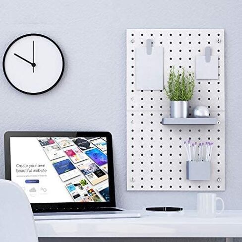2 Pieces Pegboard Wall Organizer Small Pegboard Peg Board Wall Panel Kits Pegboard Accessories, 2 Installation Methods, No Harm to The Wall for Garage Kitchen Bathroom Office (Gray) in Saudi Arabia