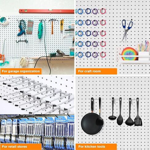 Dualshine 12 قطعة من خطافات Pegboard بذراع مزدوج، تناسب فتحة Pegboard مقاس 1/4 بوصة، شماعة حامل أدوات لوحة ربط معدنية مع ملحقات منظم لوح ربط طرف مطاطي أسود لأداة التعليق (6 بوصة/فضي) in Kuwait