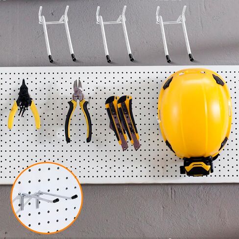 Dualshine 12 قطعة من خطافات Pegboard بذراع مزدوج، تناسب فتحة Pegboard مقاس 1/4 بوصة، شماعة حامل أدوات لوحة ربط معدنية مع ملحقات منظم لوح ربط طرف مطاطي أسود لأداة التعليق (6 بوصة/فضي) in Kuwait
