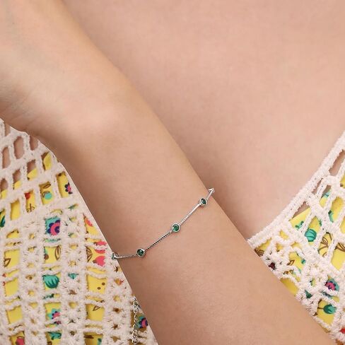 Meissa Birthstone Bracelets for Women Gold Bracelet Emerald Green Charm Bracelet 925 Sterling Silver May Birthstone Jewelry Girls Fashion, Silver in Saudi Arabia