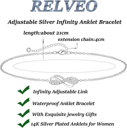 Relveo Ankle Bracelets for Women,Anklets for Women Waterproof Adjustable Link Anklet Set,Dainty Layered Anklets for Teen Girls Anklet for Women Jewelry Gifts for Mom Women Girlfriend in Kuwait
