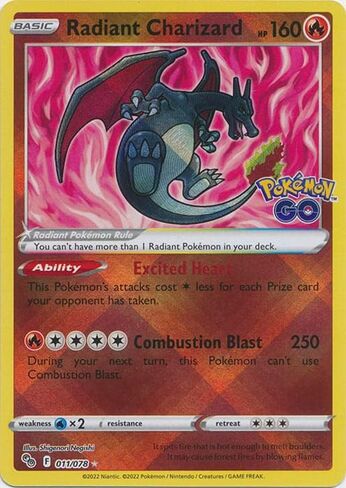 Radiant Charizard - 011/078 - Pokemon Go - Shiny Pokemon Card in Saudi Arabia