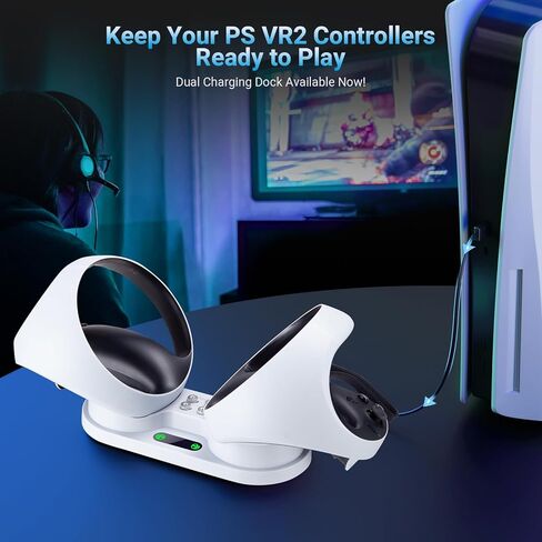 محطة شحن وحدة التحكم لوحدة التحكم PSVR2 Sense، قاعدة شحن مزدوجة لجهاز PS VR2، محطة شحن مغناطيسية مع 4 أطراف مغناطيسية من النوع C وكابل شحن من النوع C in Kuwait