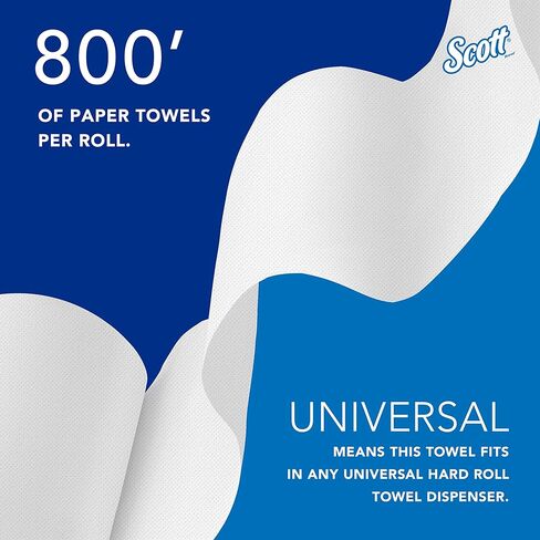 مناشف Scott® Universal مصنوعة من الألياف الصلبة المعاد تدويرها بنسبة 100% (01052)، مع جيوب امتصاص™، 1.5 بوصة، بيضاء، (800'/لفة، 12 لفة/علبة، 9600'/علبة) in Kuwait