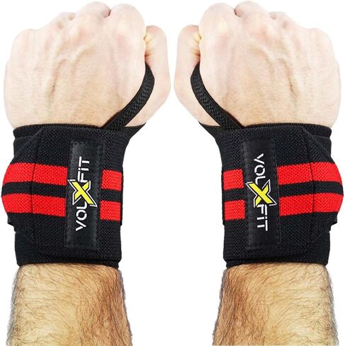 Volxfit Wrist Support Weightlifting Wrap with Heavy Duty Thumb Loops - Wrist Brace for Crossfit Fitness and Strength TraIng - Powerlifting Gym Bodybuilding Workout - Wrists Protection Gear, Black in Saudi Arabia