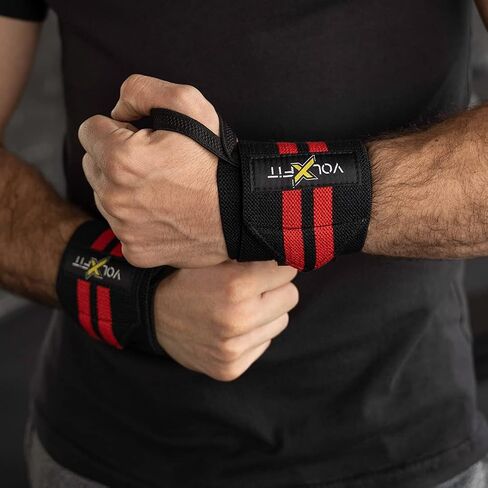 Volxfit Wrist Support Weightlifting Wrap with Heavy Duty Thumb Loops - Wrist Brace for Crossfit Fitness and Strength TraIng - Powerlifting Gym Bodybuilding Workout - Wrists Protection Gear, Black in Saudi Arabia